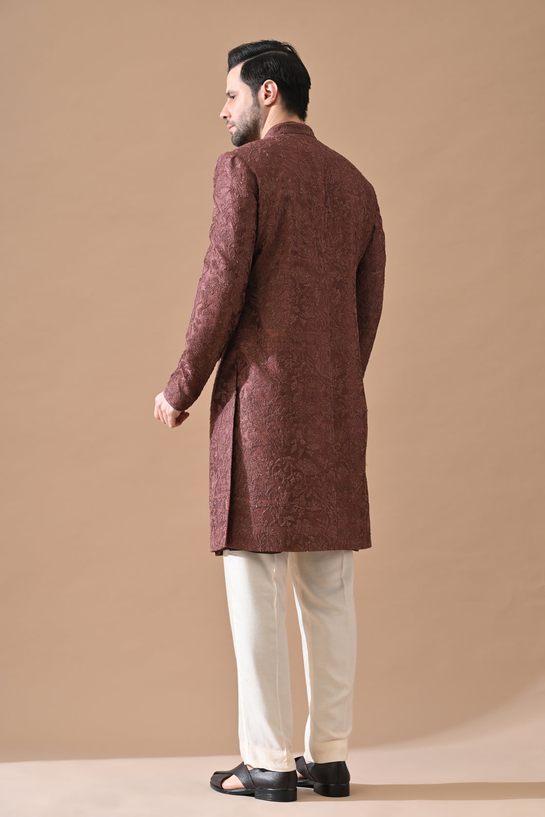 Brown Sherwani with Tonal Embroidery