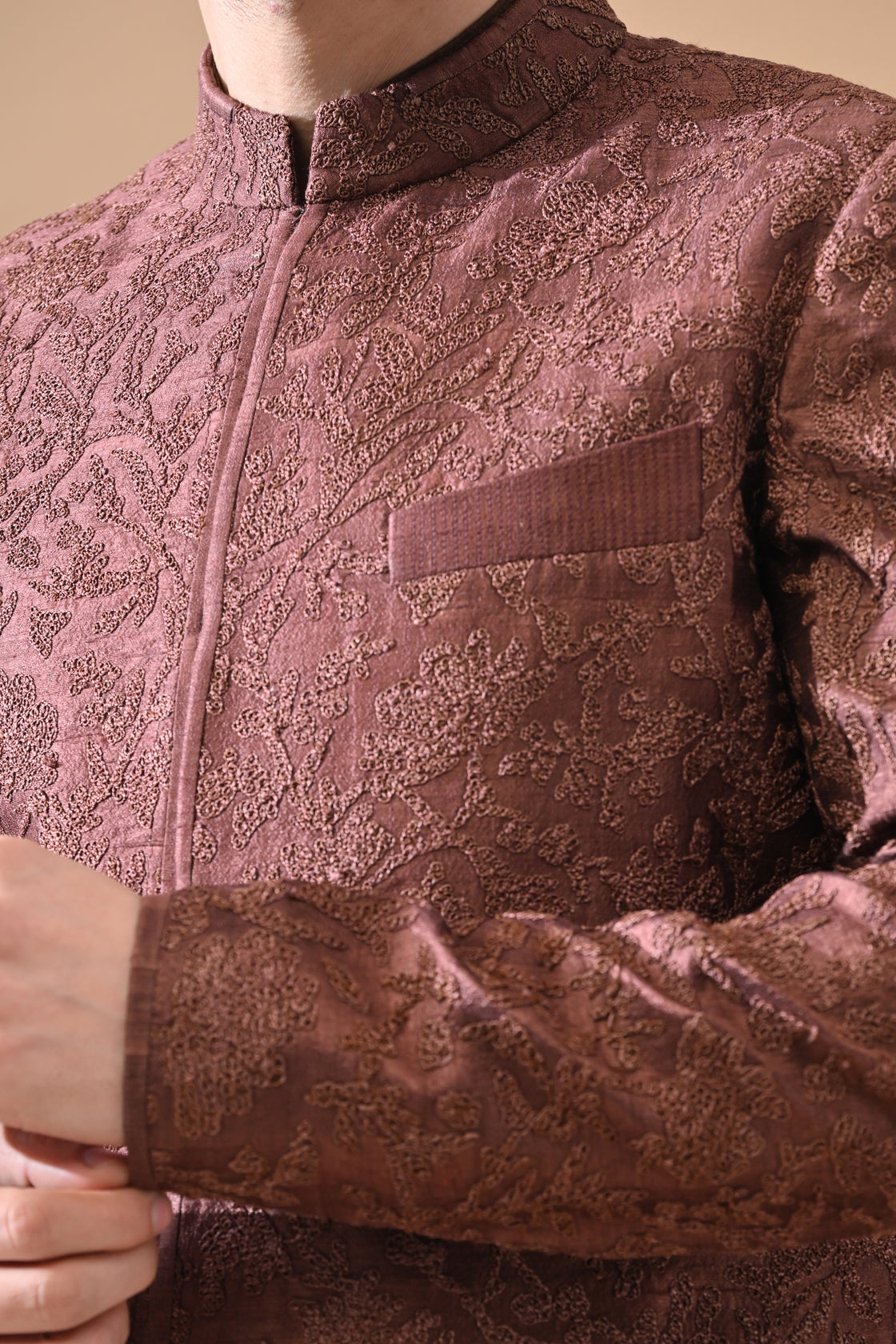 Brown Sherwani with Tonal Embroidery
