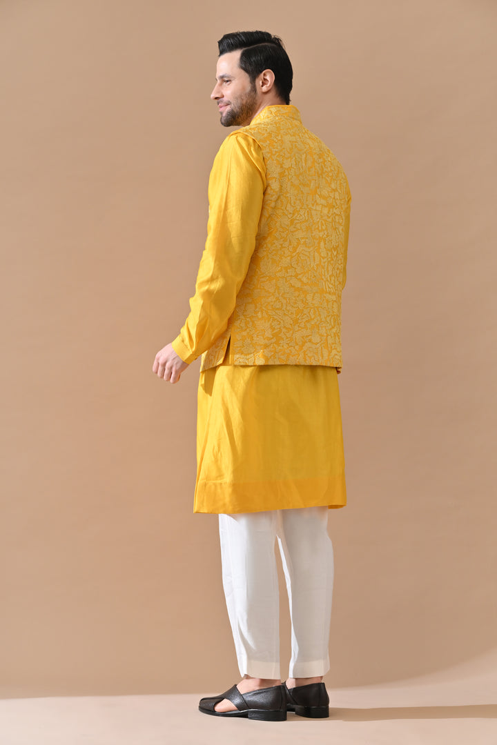 Sunlit Yellow Embroidered Waistcoat Kurta Set
