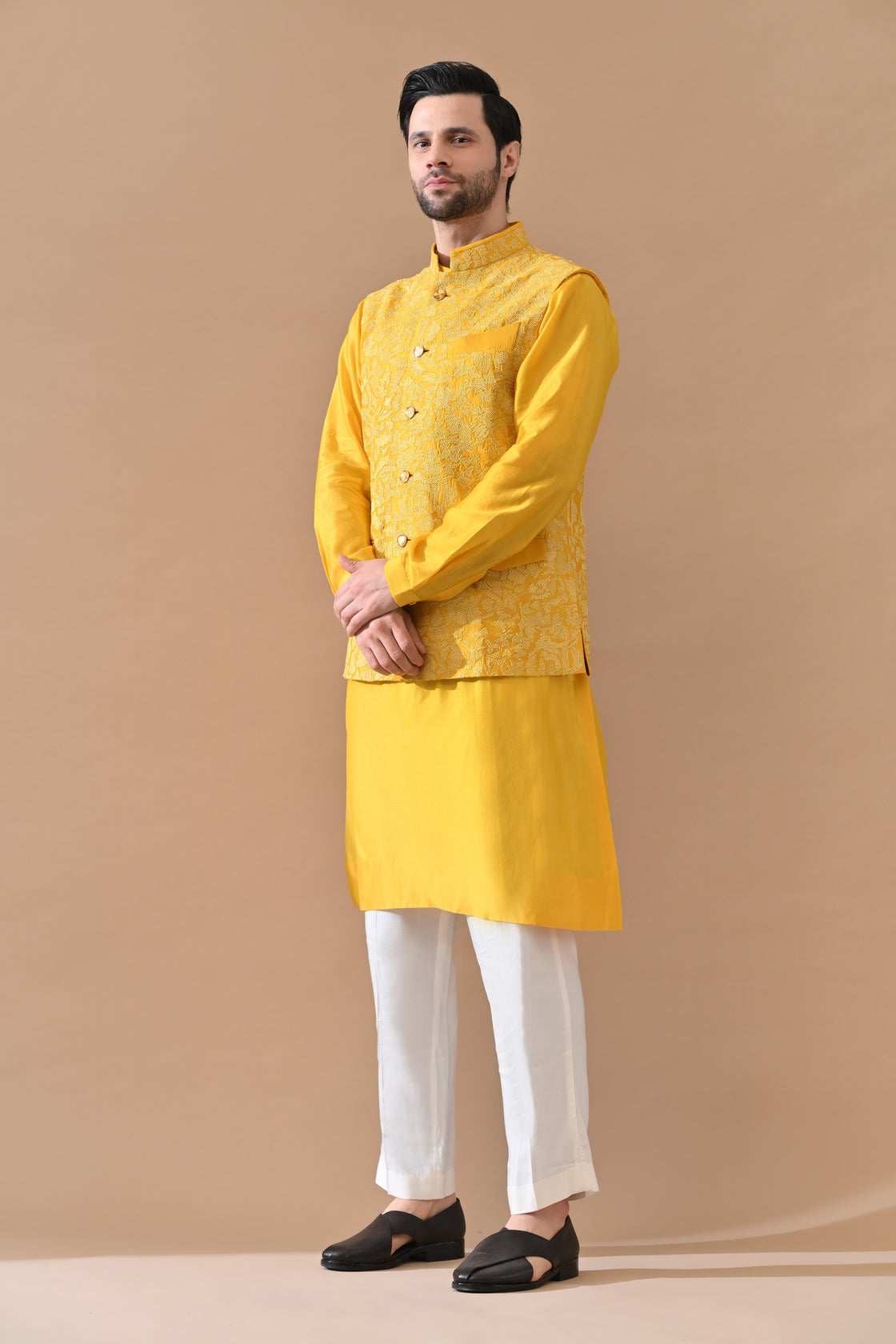 Sunlit Yellow Embroidered Waistcoat Kurta Set