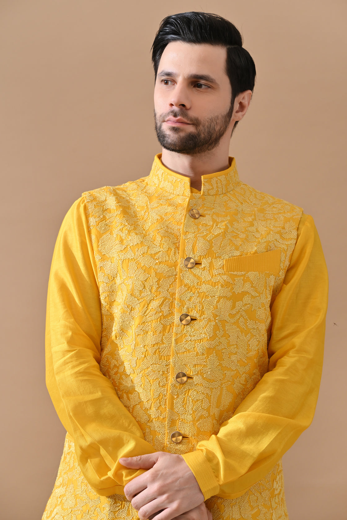 Sunlit Yellow Embroidered Waistcoat Kurta Set