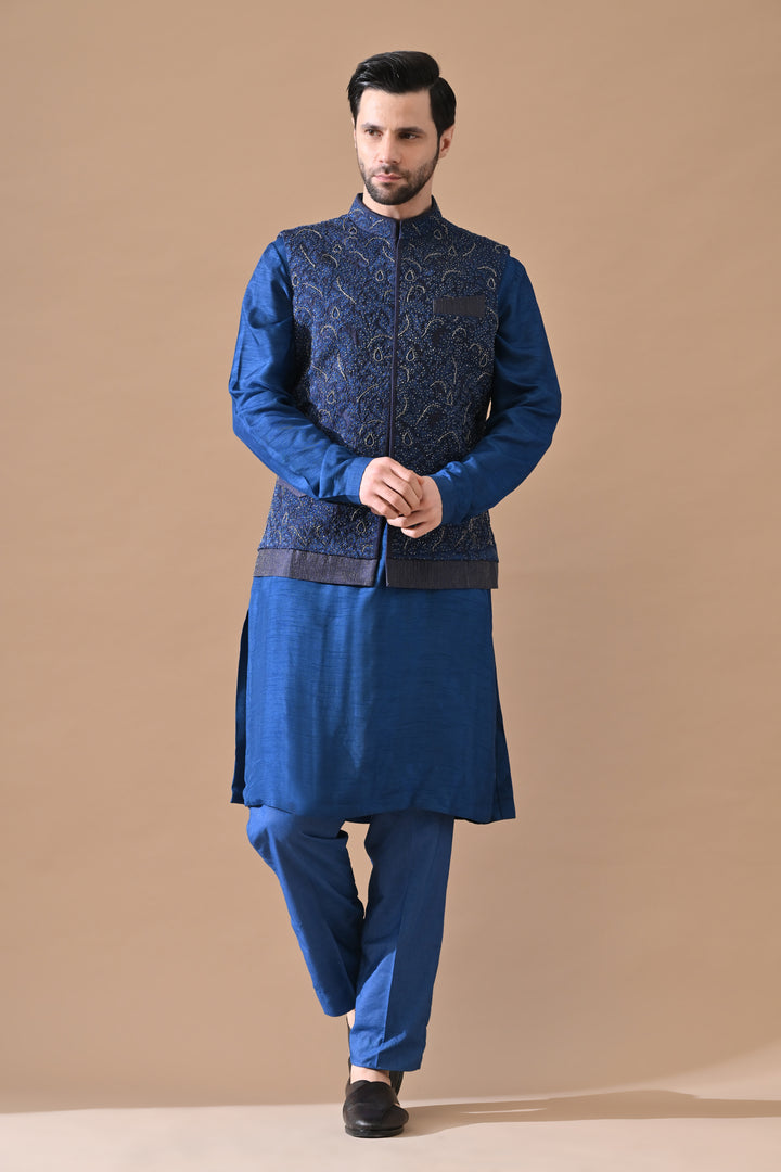 Blue Royale Waistcoat Kurta Set