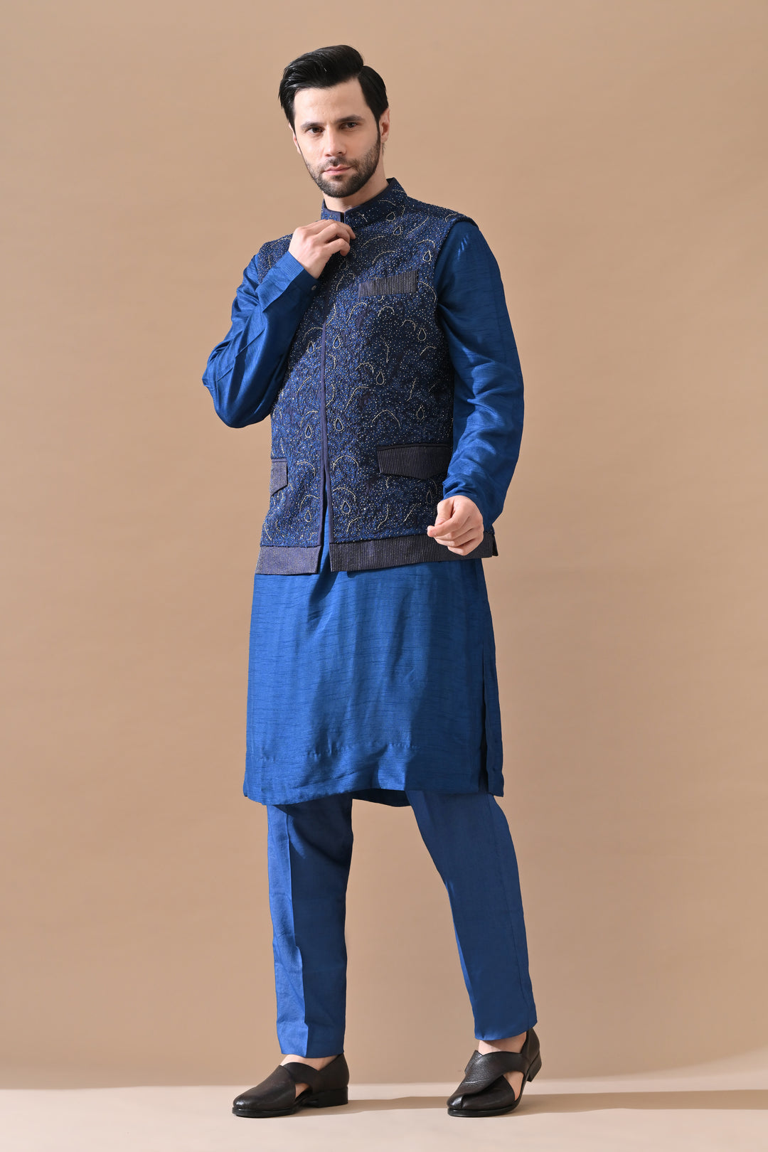 Blue Royale Waistcoat Kurta Set