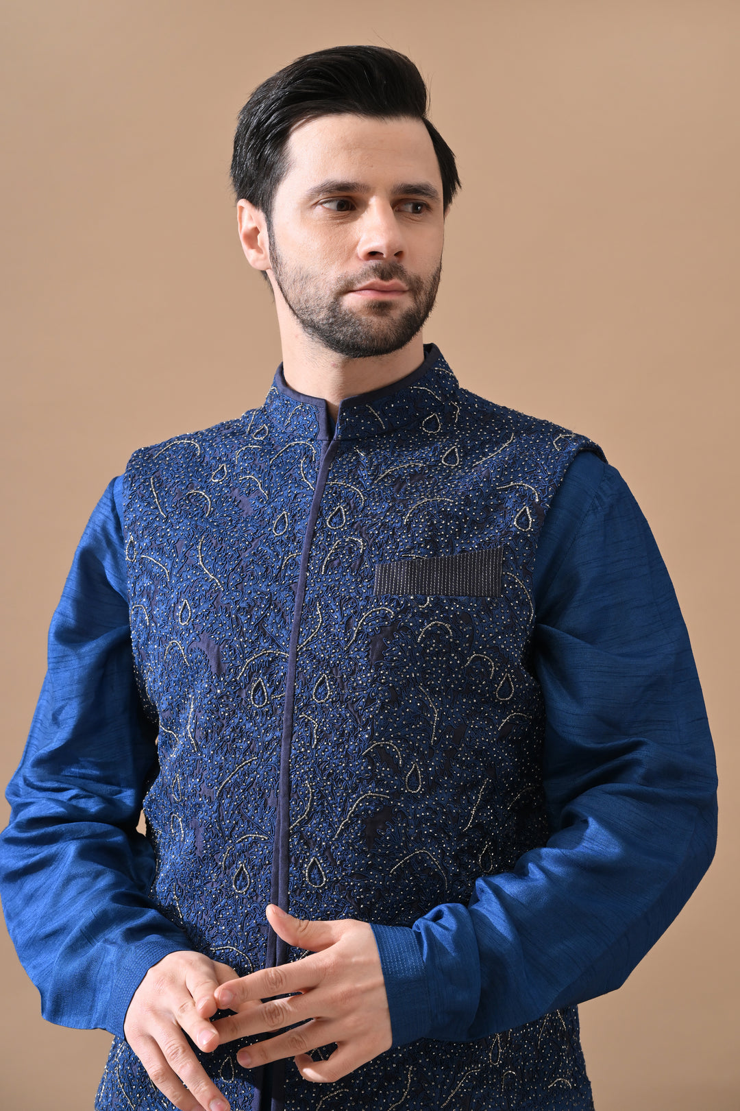 Blue Royale Waistcoat Kurta Set