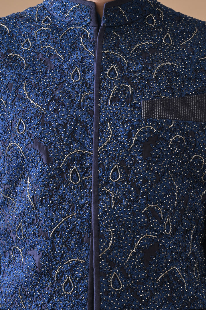 Blue Royale Waistcoat Kurta Set