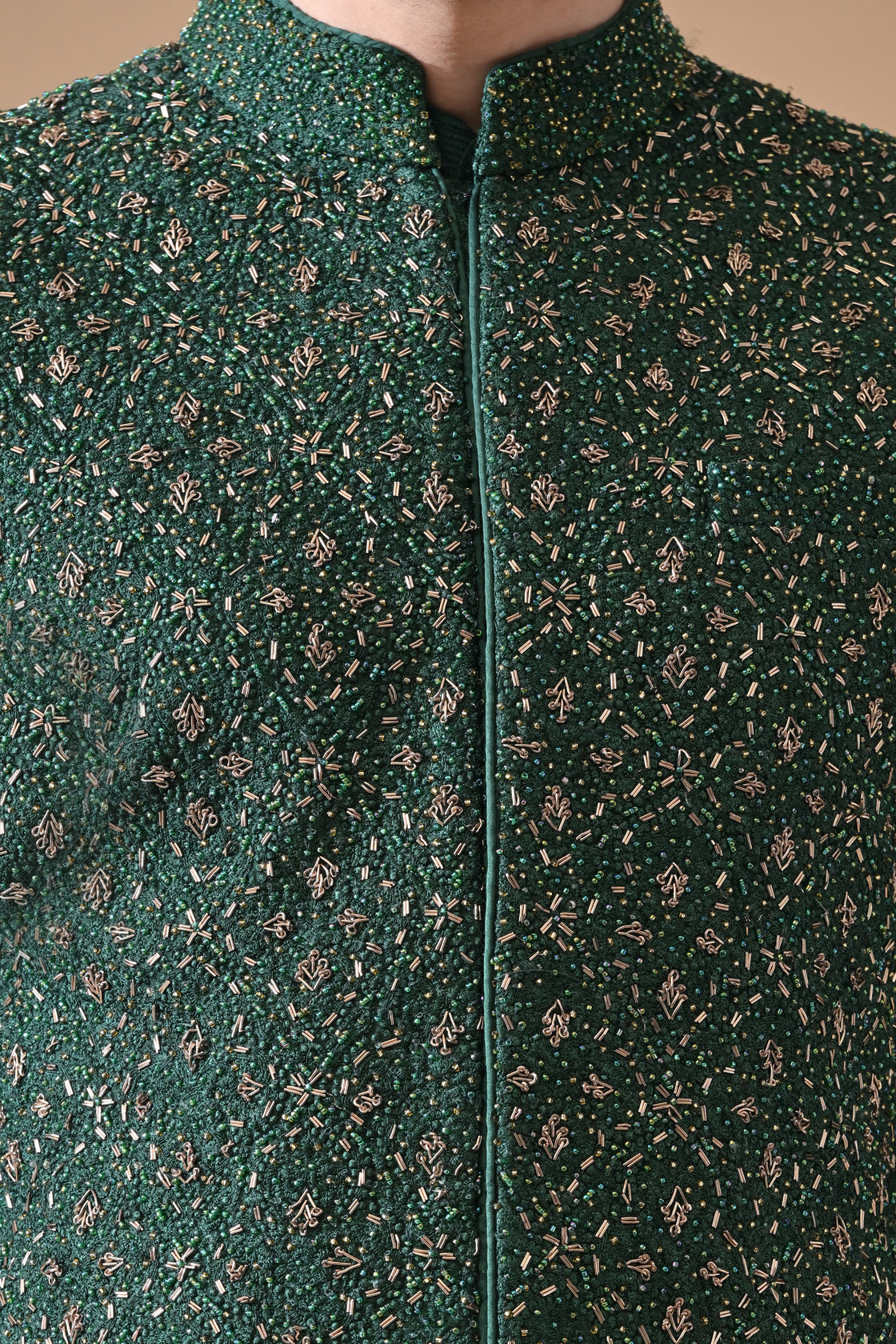 Forest Green Shahi Embroidery Waistcoat Set