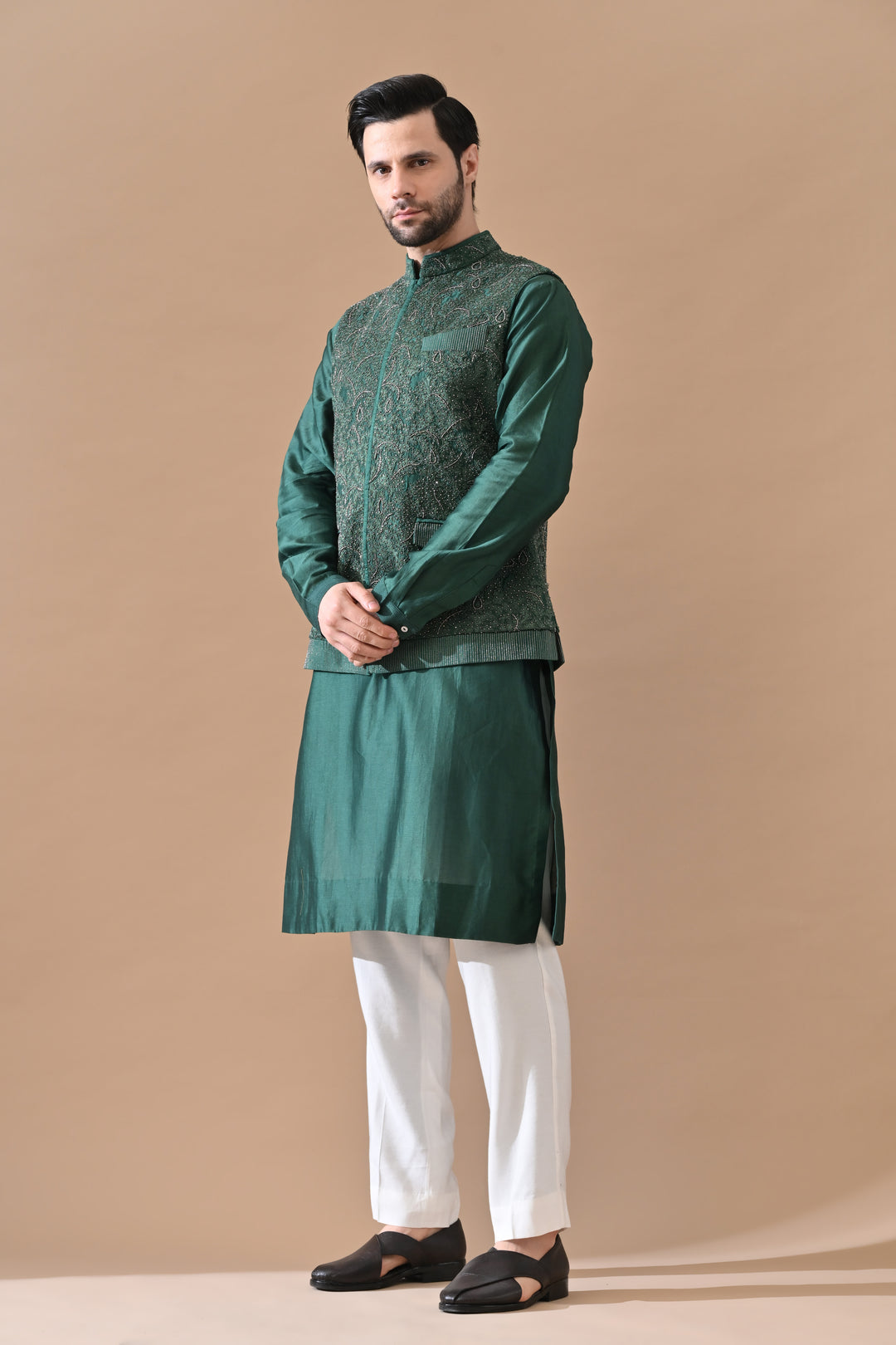 Emerald Noor Embroidered Waistcoat Set