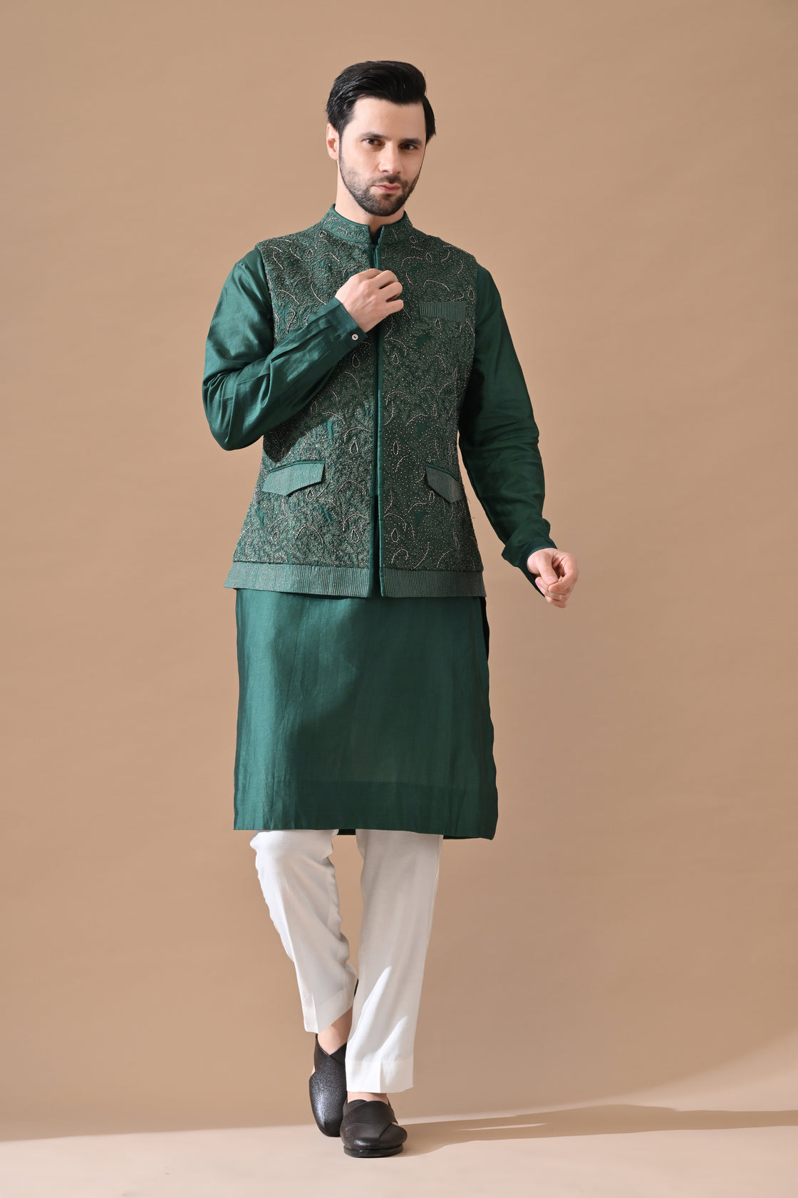 Emerald Noor Embroidered Waistcoat Set
