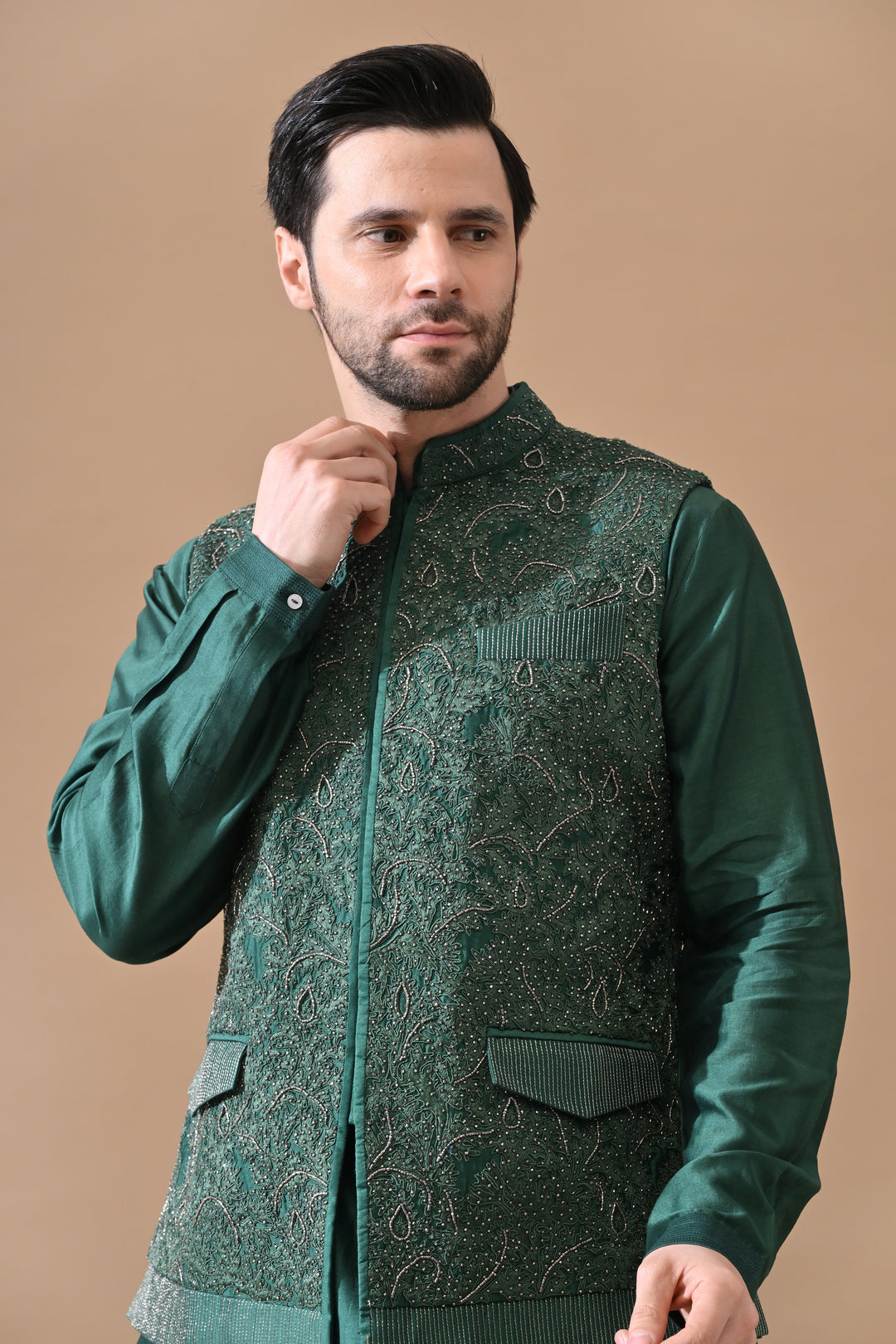 Emerald Noor Embroidered Waistcoat Set
