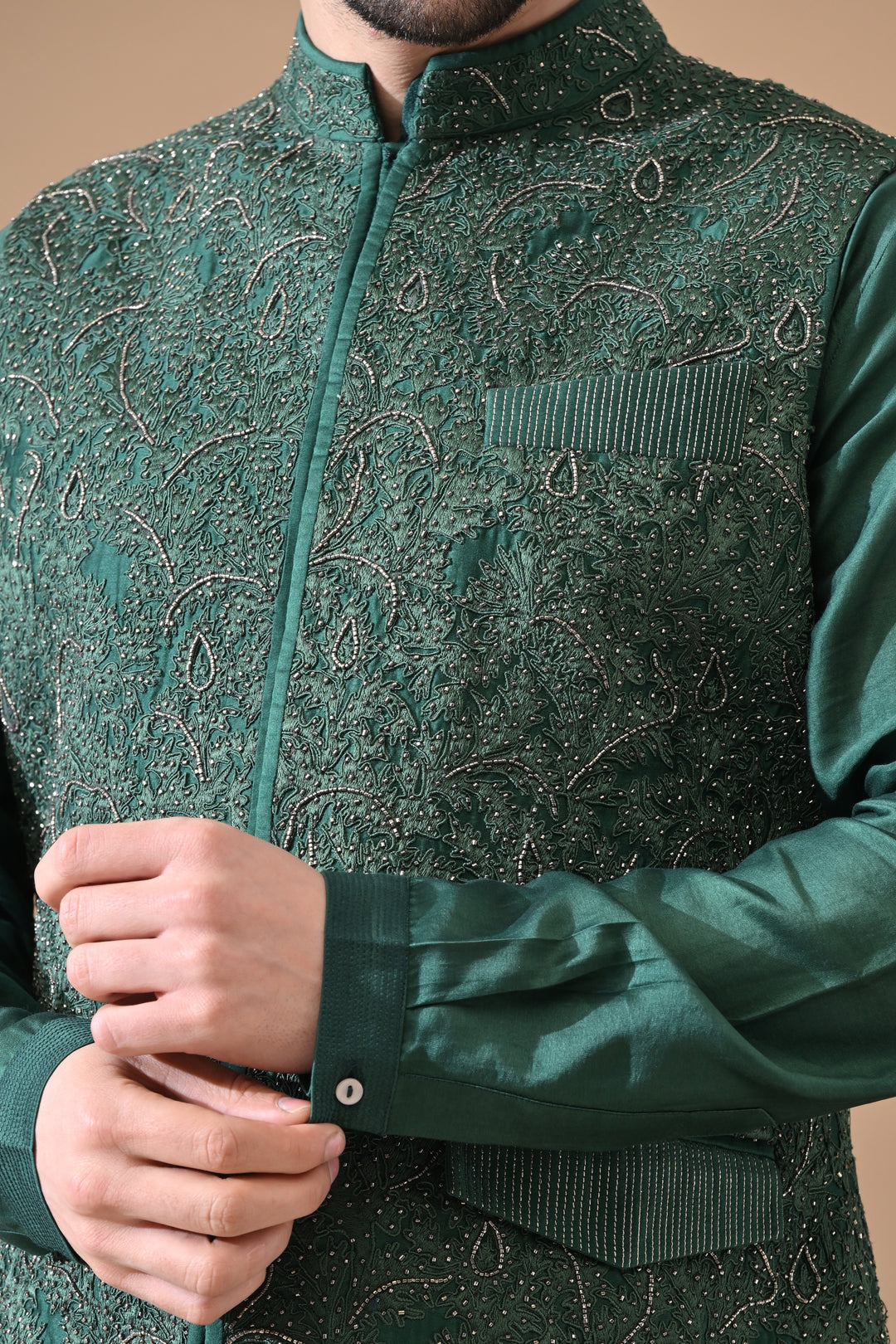 Emerald Noor Embroidered Waistcoat Set