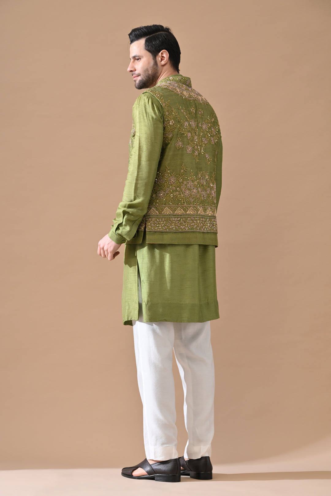 Olive Viraasat Embroidered Waistcoat Set