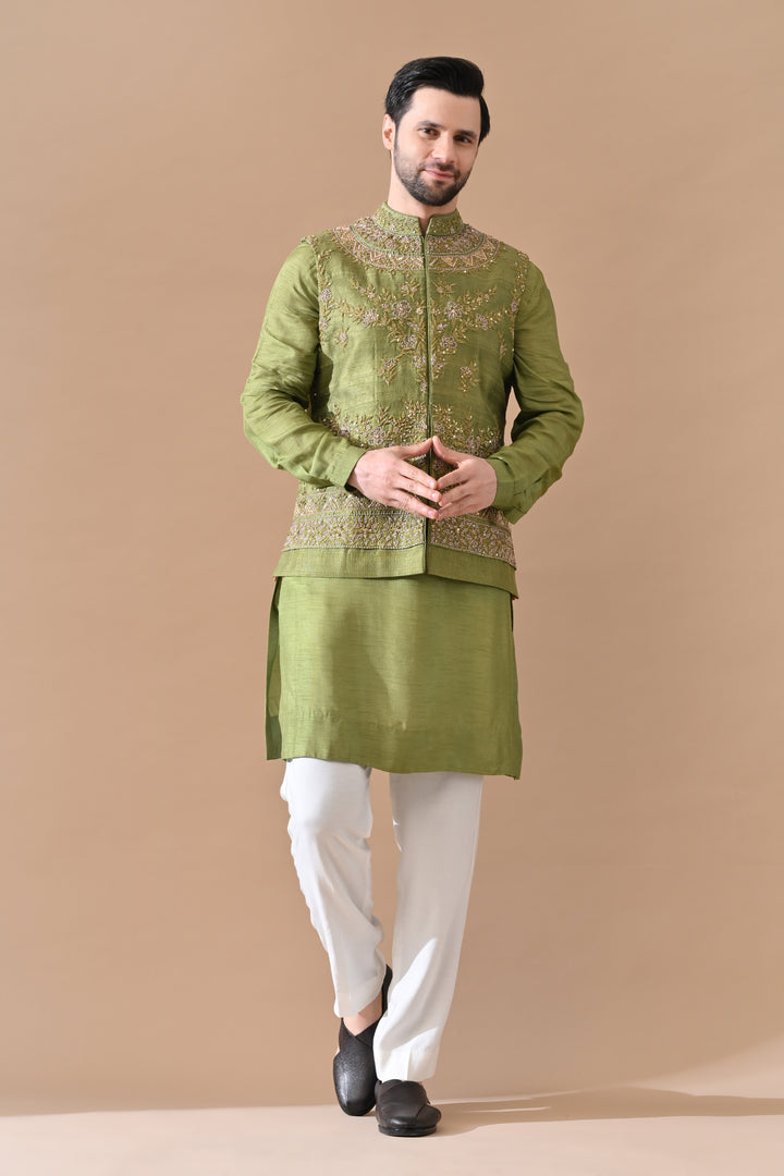 Olive Viraasat Embroidered Waistcoat Set