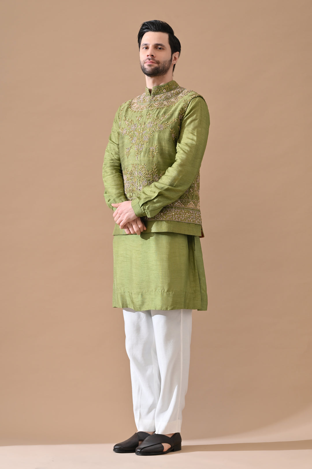 Olive Viraasat Embroidered Waistcoat Set