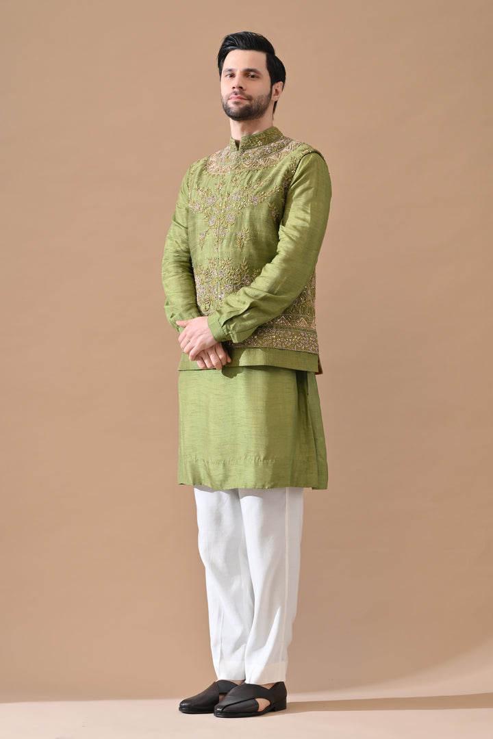 Olive Viraasat Embroidered Waistcoat Set
