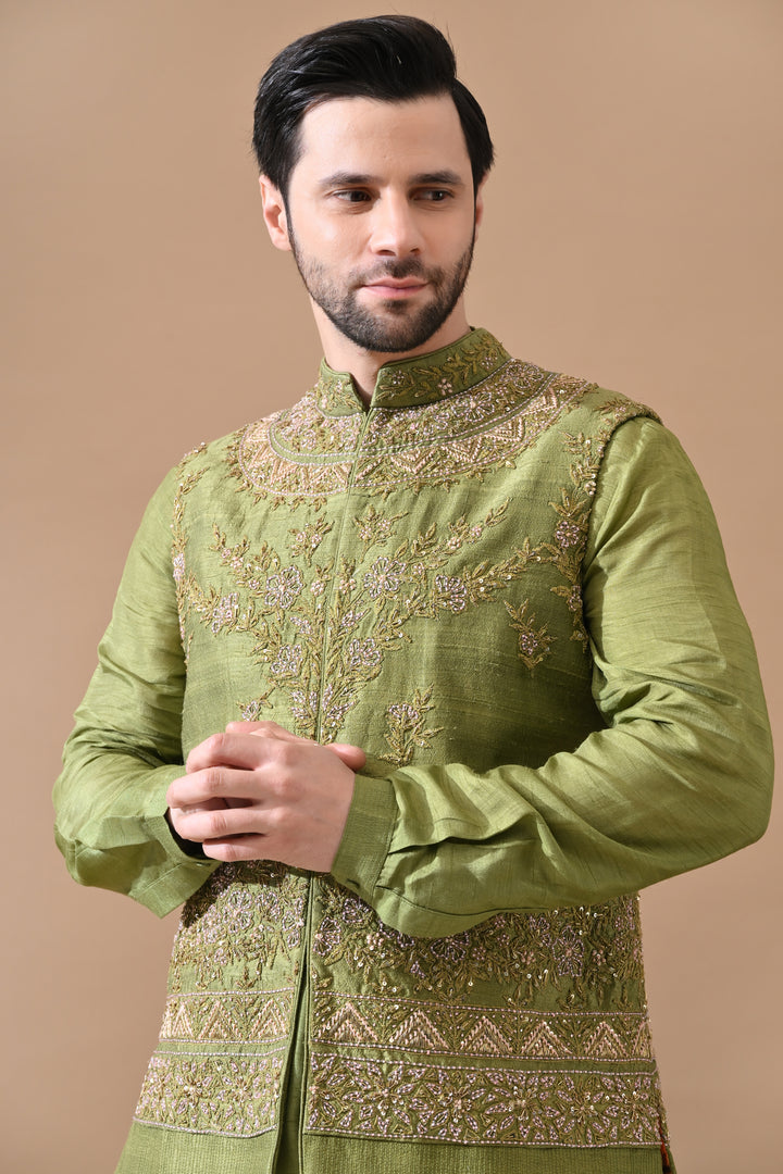 Olive Viraasat Embroidered Waistcoat Set