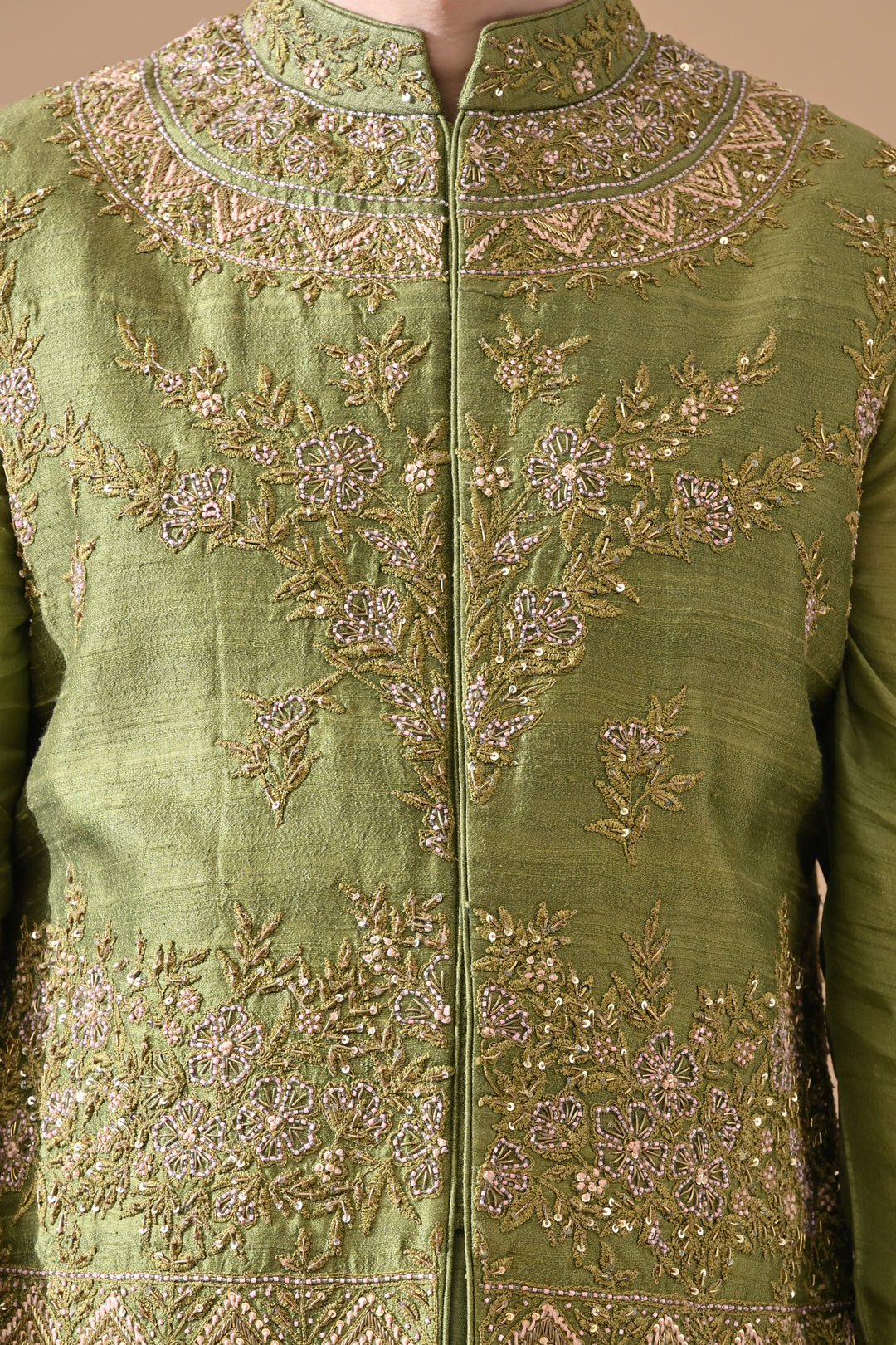 Olive Viraasat Embroidered Waistcoat Set