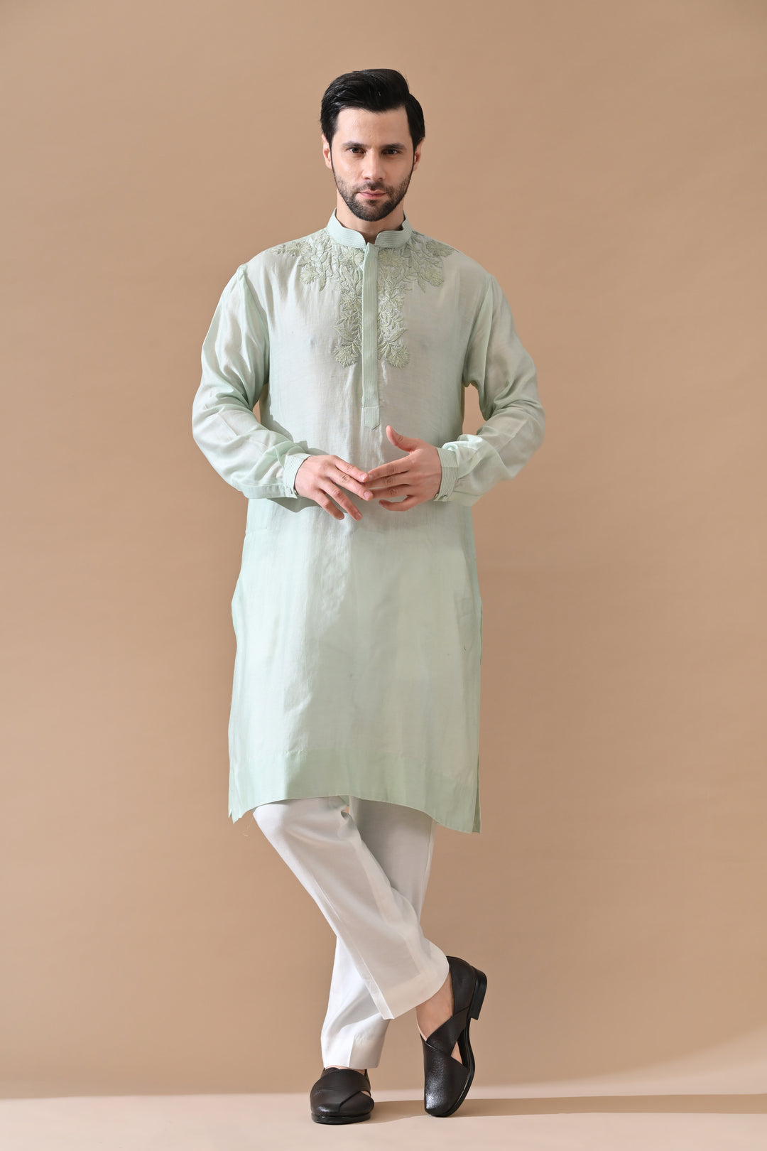 Pista Kurta Set With Tonal Embroidery