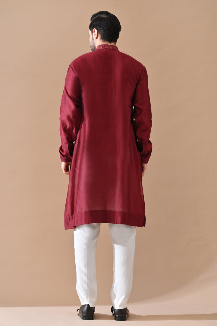 Maroon Classic Embroidered Kurta