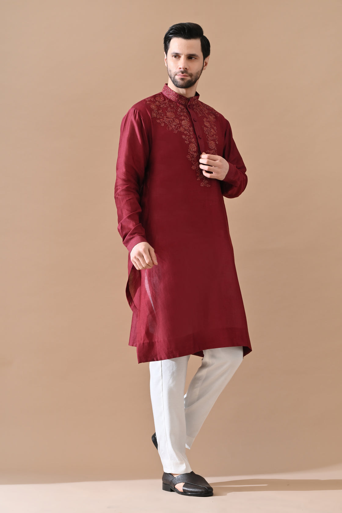 Maroon Classic Embroidered Kurta