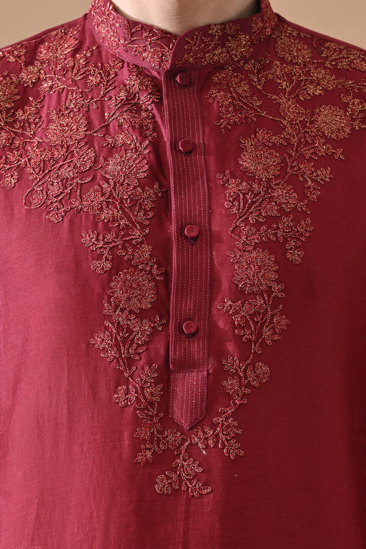 Maroon Classic Embroidered Kurta