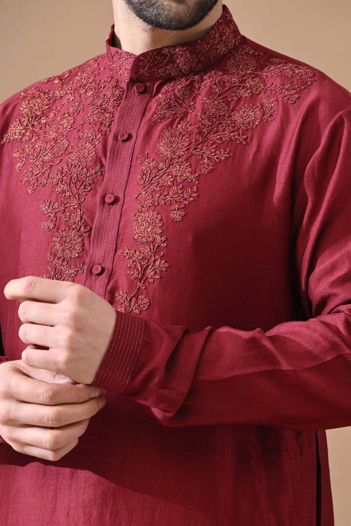 Maroon Classic Embroidered Kurta