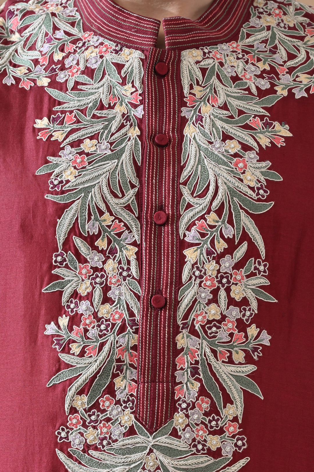 Maroon Signature Embroidery Kurta Set