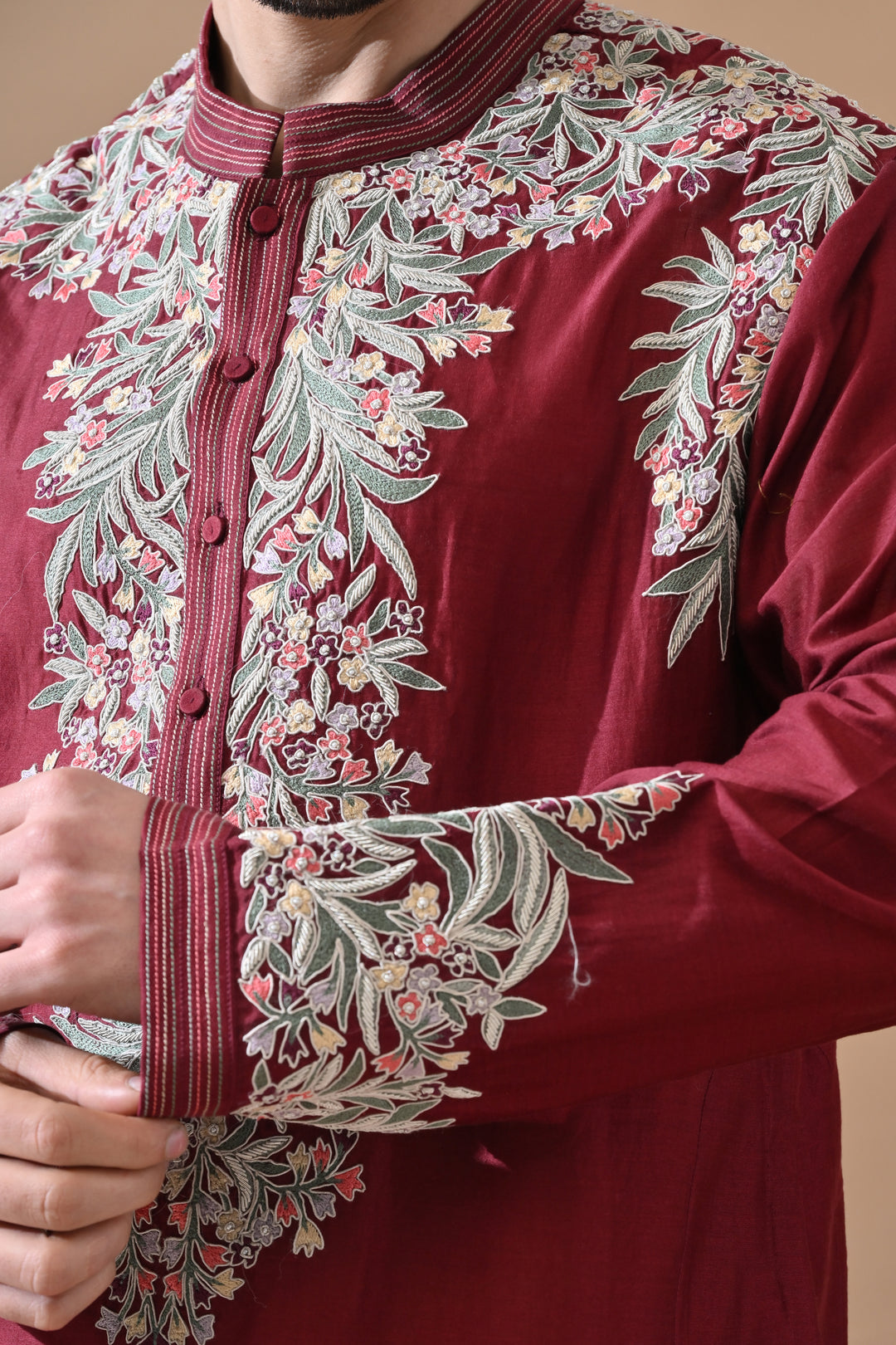 Maroon Signature Embroidery Kurta Set