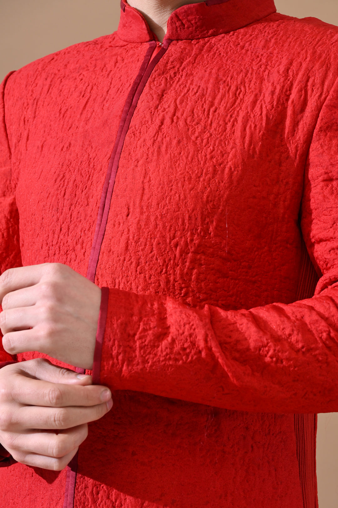 Shahi Red Classic Sand Textured Sherwani