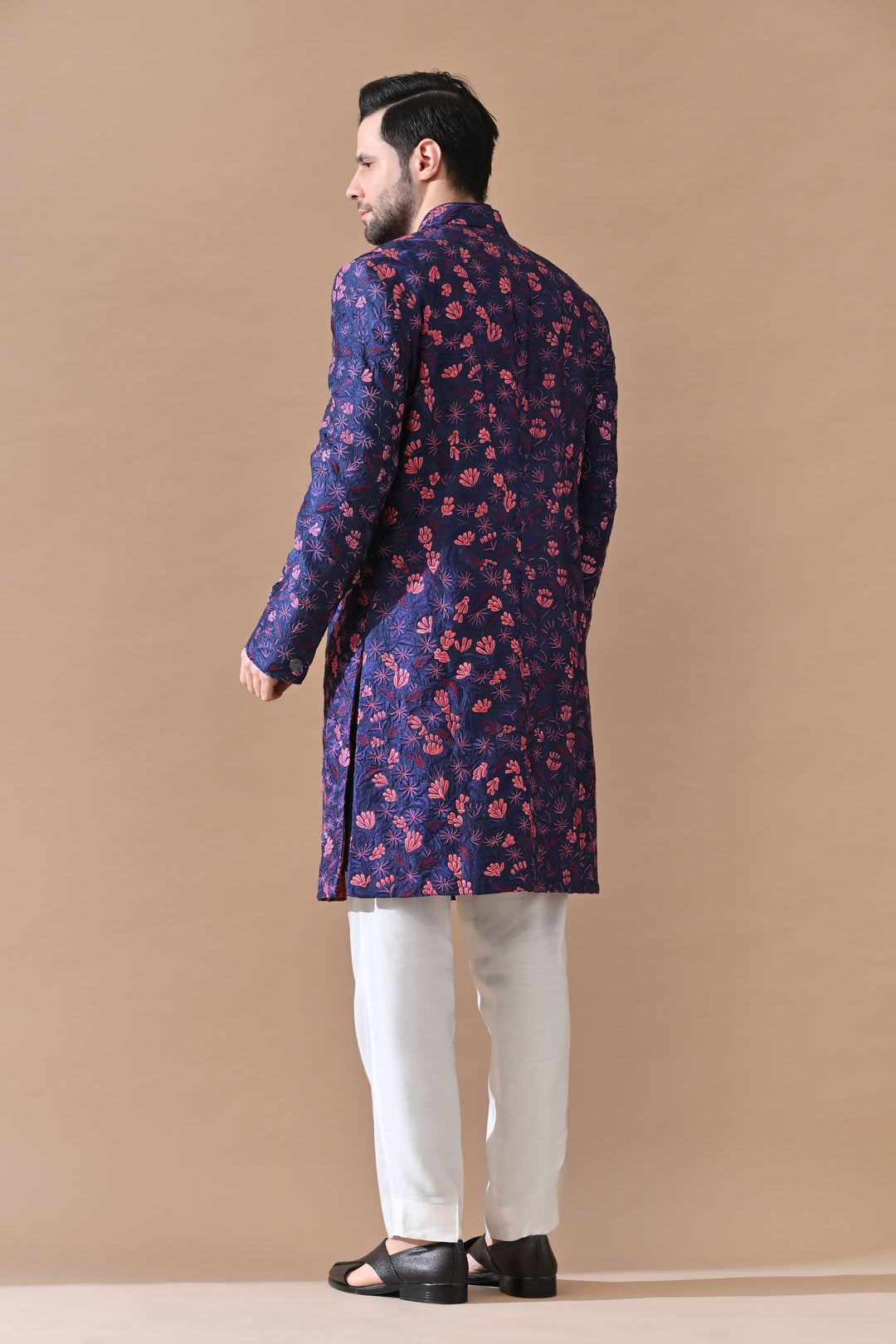 Royal Blue Statement Floral Sherwani