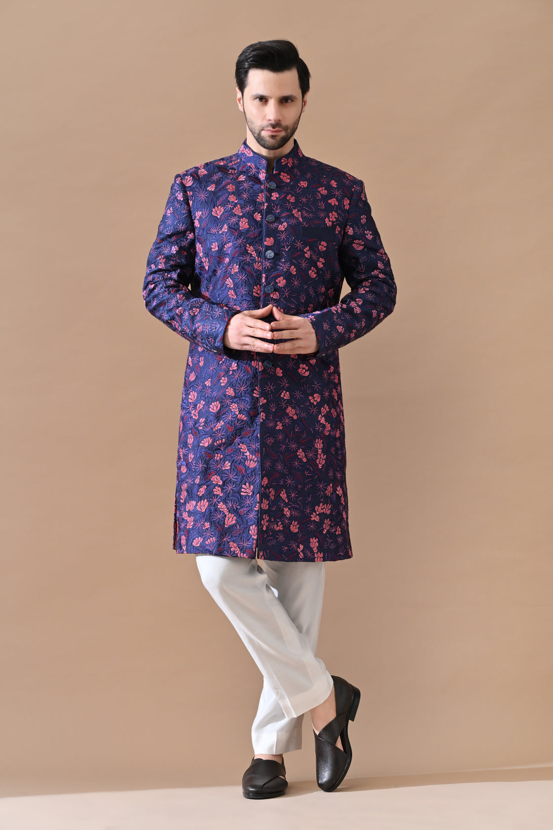 Royal blue Statement Floral Sherwani