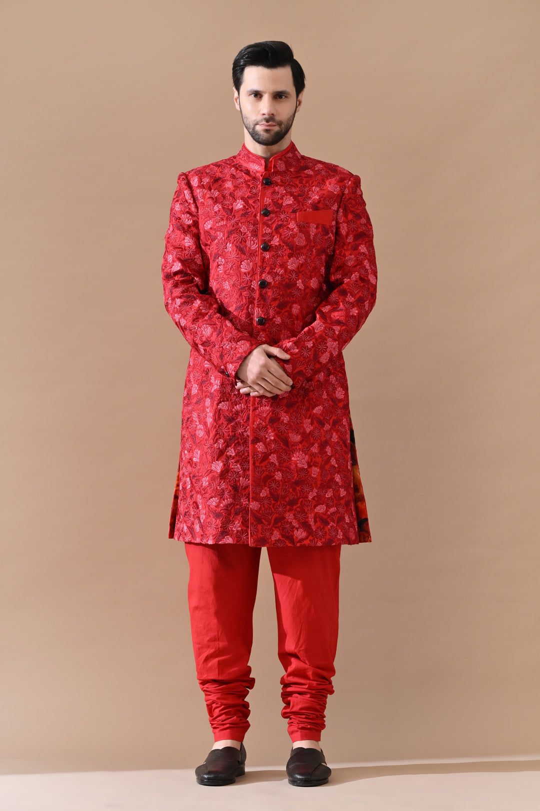 Crimson Statement Floral Sherwani