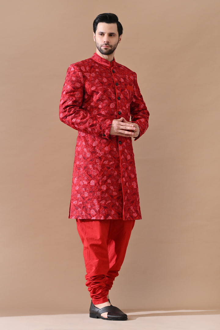 Crimson Statement Floral Sherwani