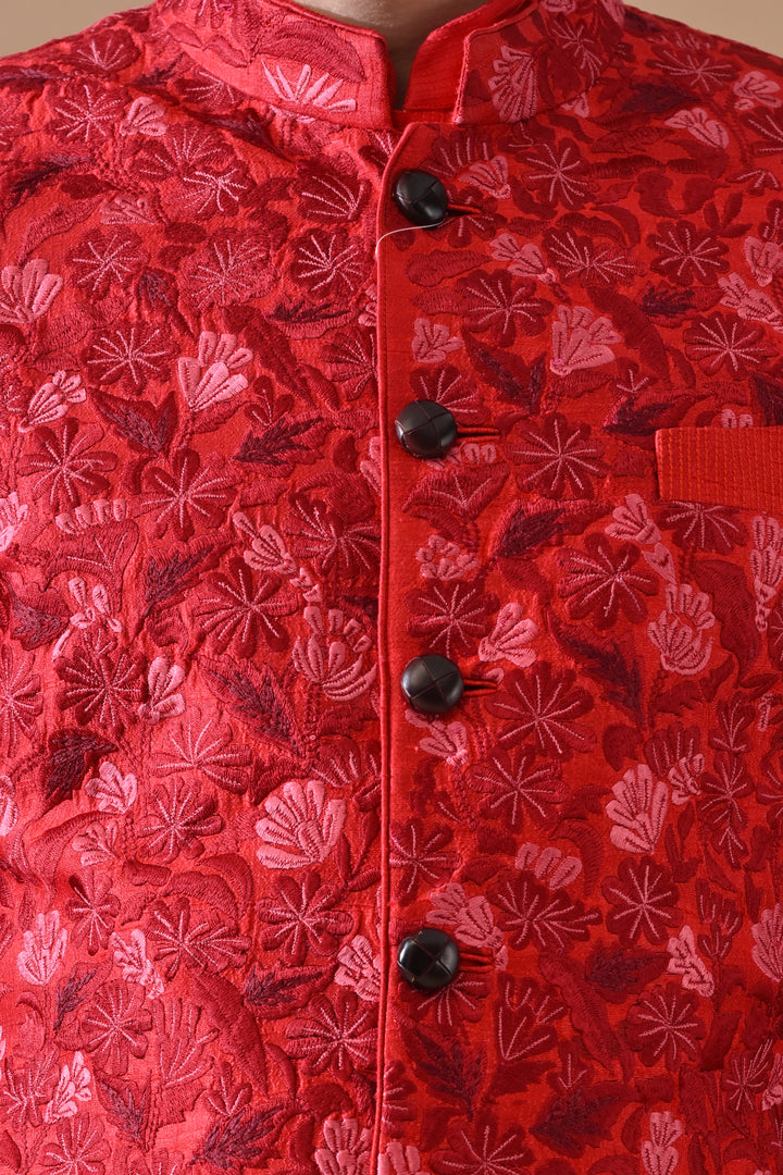 Crimson Statement Floral Sherwani