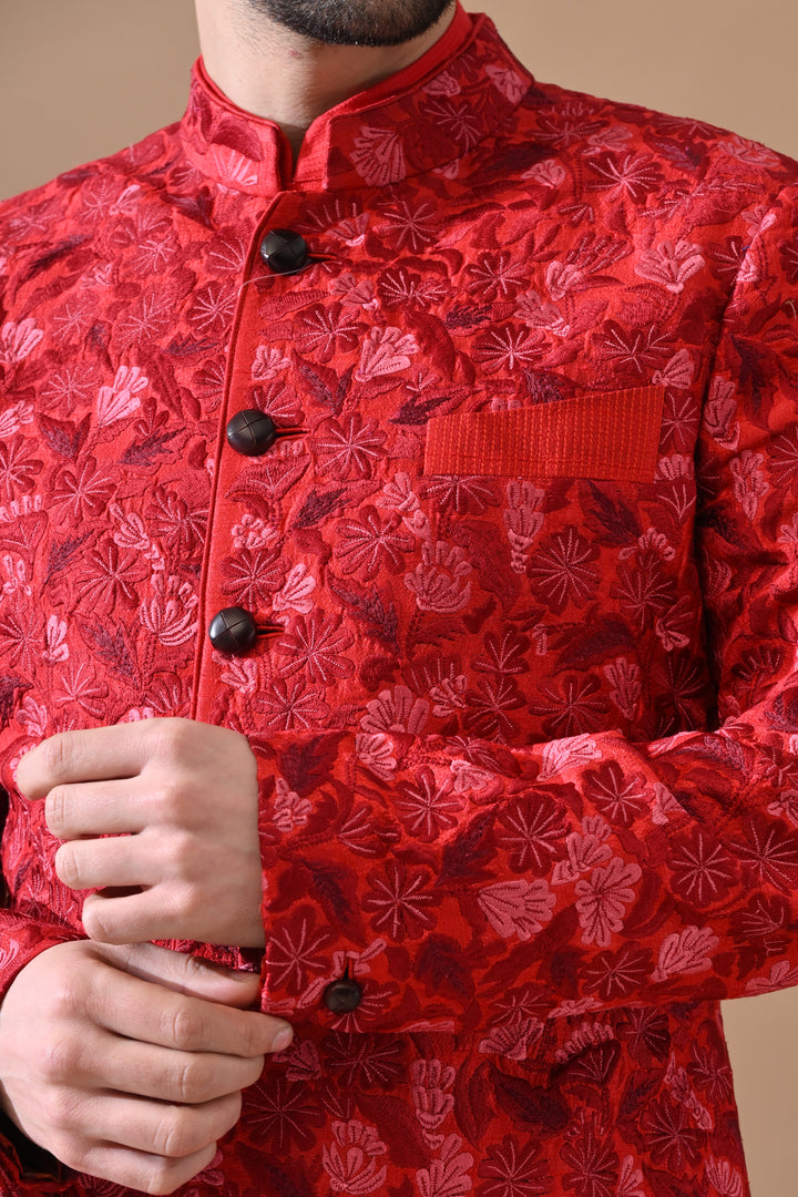 Crimson Statement Floral Sherwani