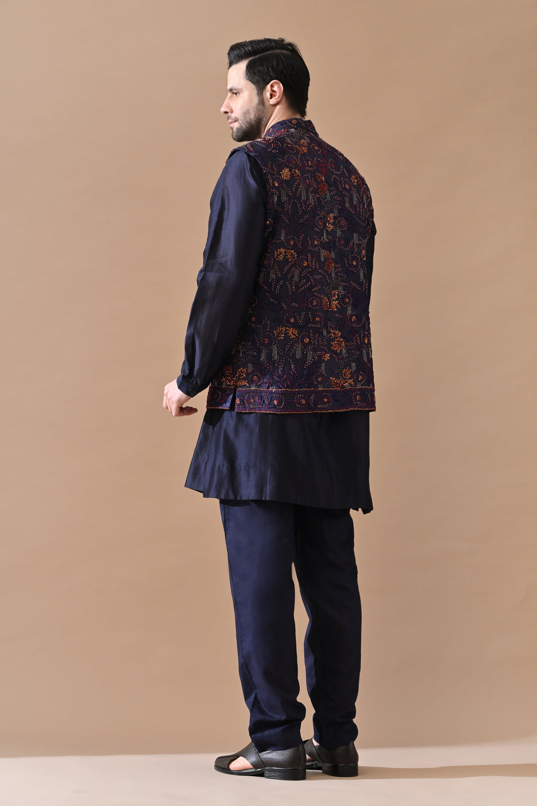 Deep Blue Silk Bundi Jacket Set