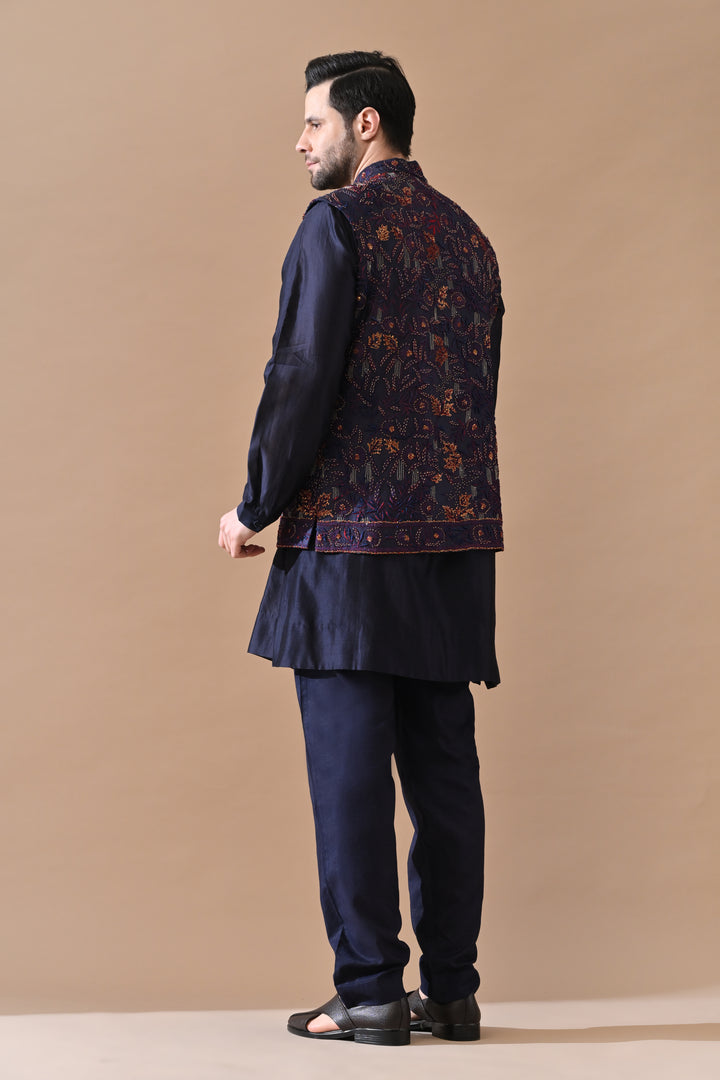 Deep Blue Silk Bundi Jacket Set