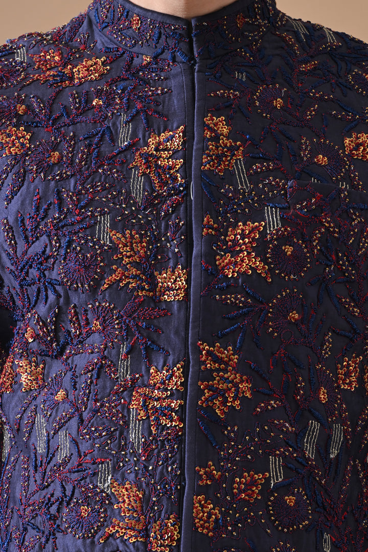 Deep Blue Silk Bundi Jacket Set