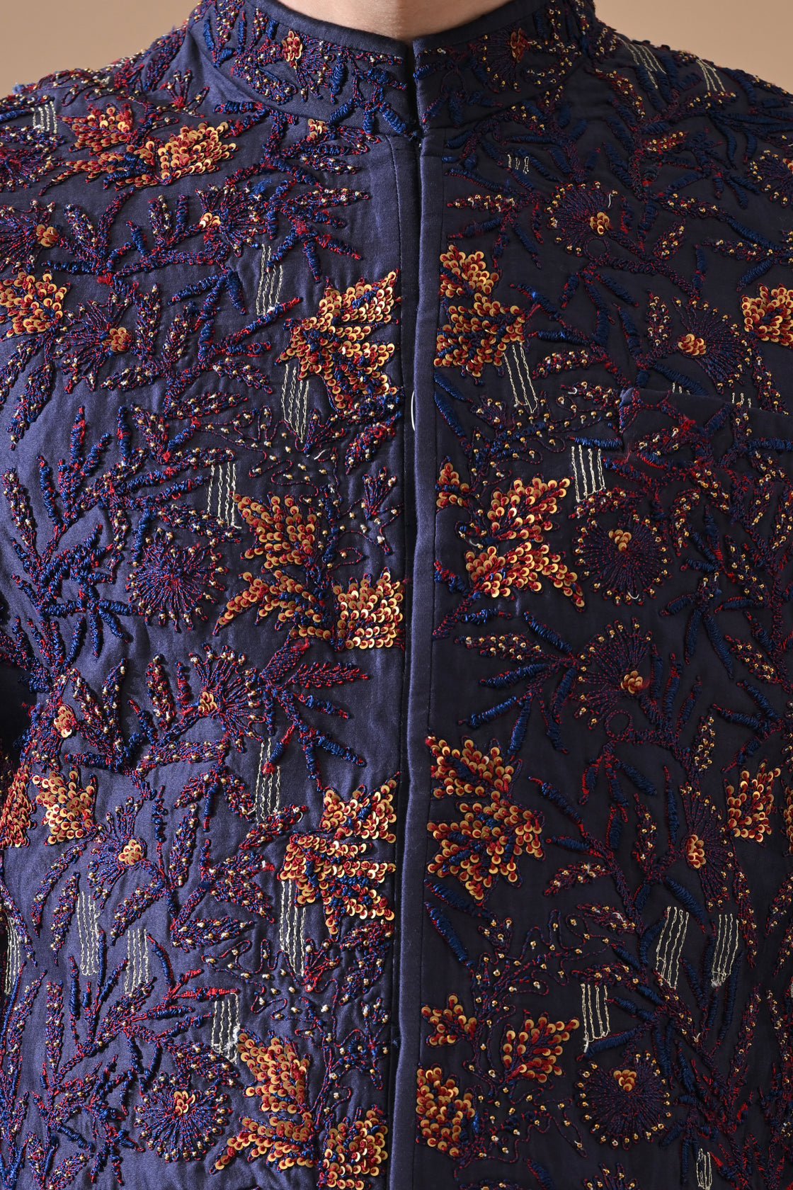 Deep blue Silk Bundi Jacket Set