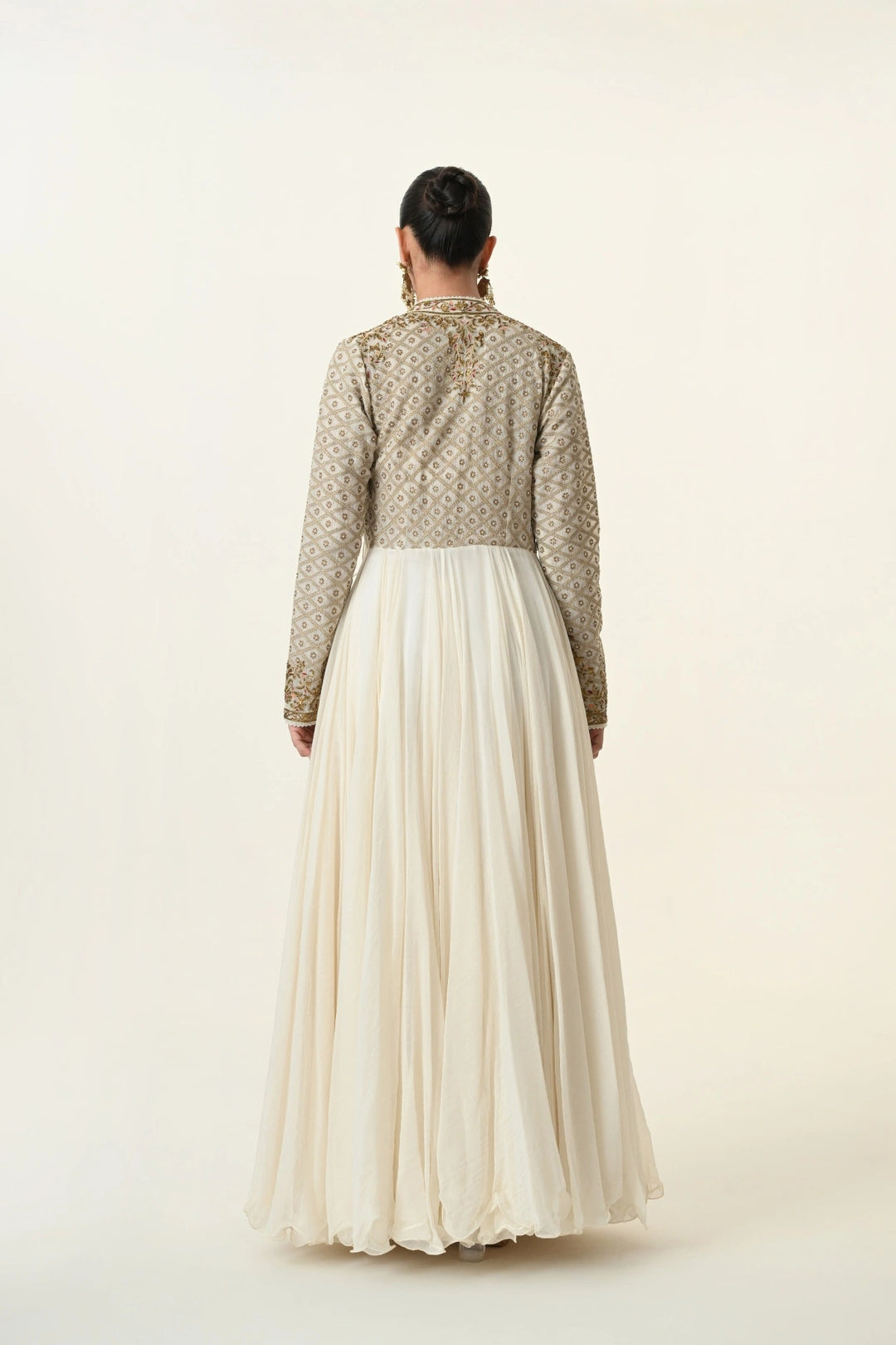 Ivory Geometric Jaal Angrakha Anarkali