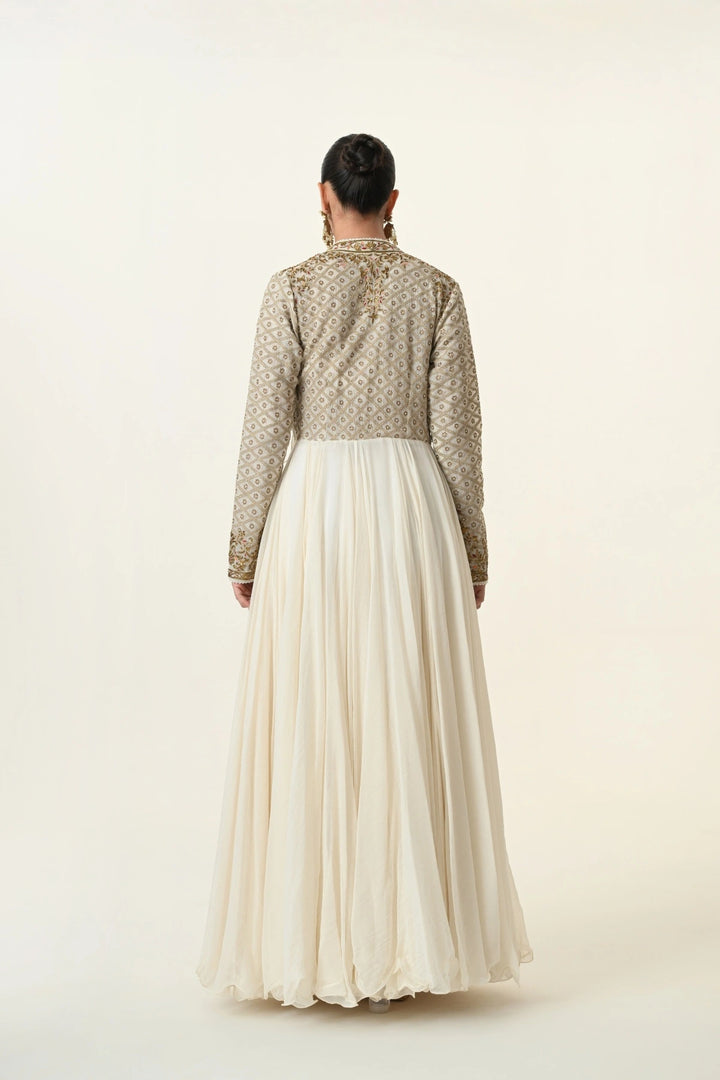 Ivory Geometric Jaal Angrakha Anarkali