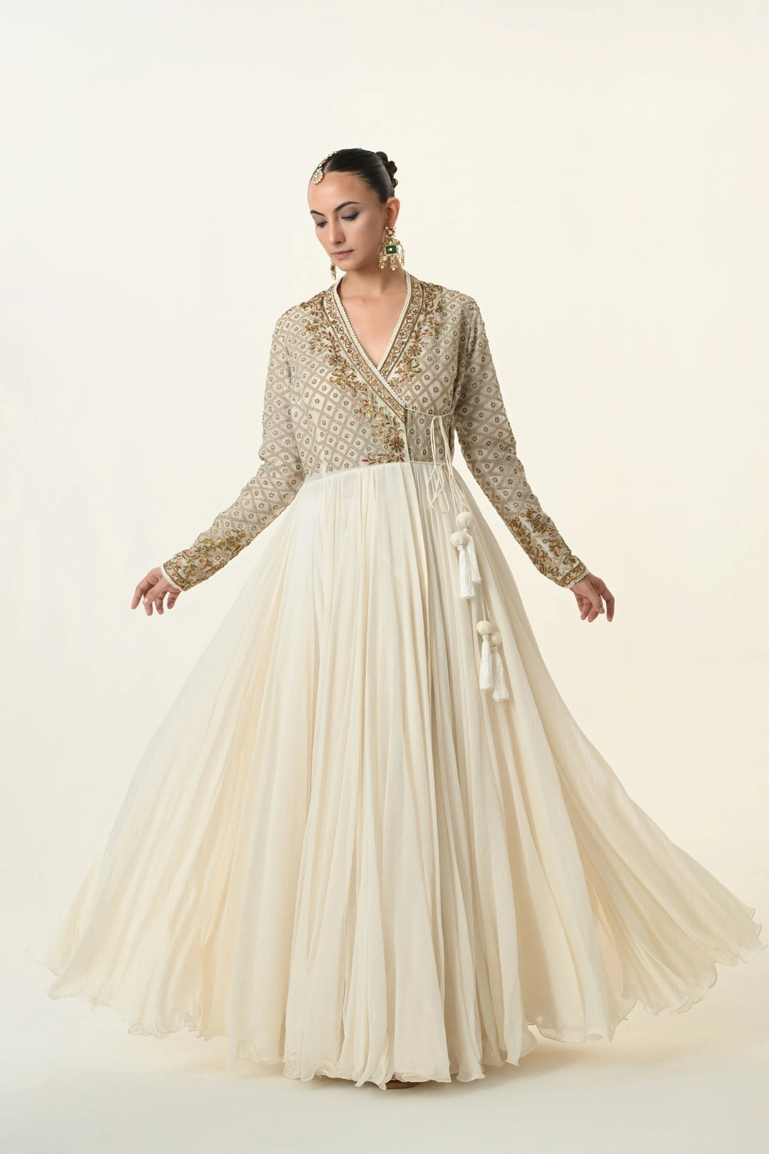 Ivory Geometric Jaal Angrakha Anarkali