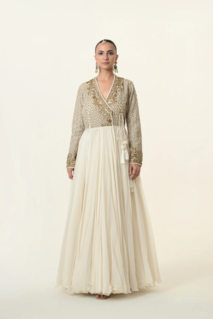 Ivory Geometric Jaal Angrakha Anarkali