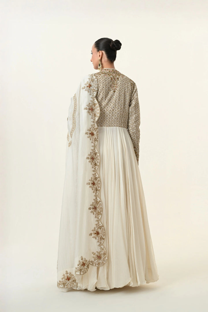 Ivory Geometric Jaal Angrakha Anarkali
