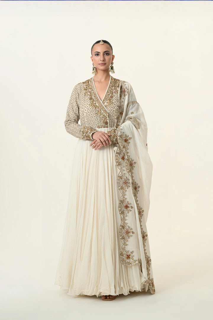 Ivory Geometric Jaal Angrakha Anarkali