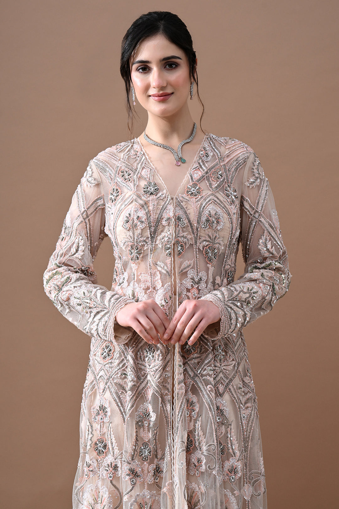 Blush Floral Embroidered Jacket Set