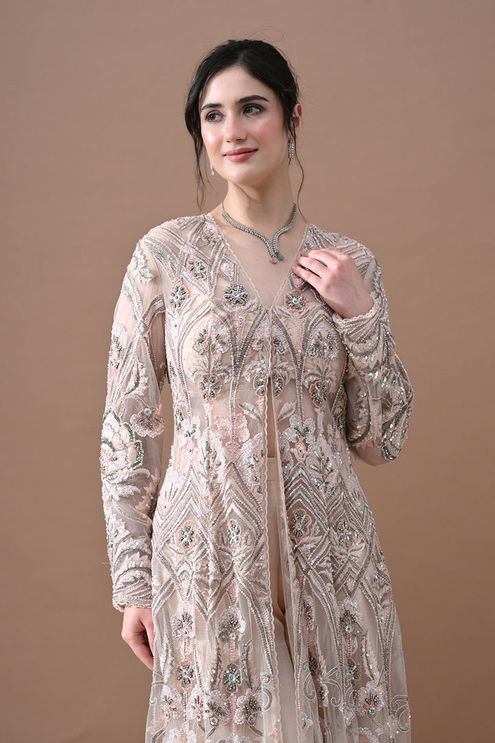 Blush Floral Embroidered Jacket Set