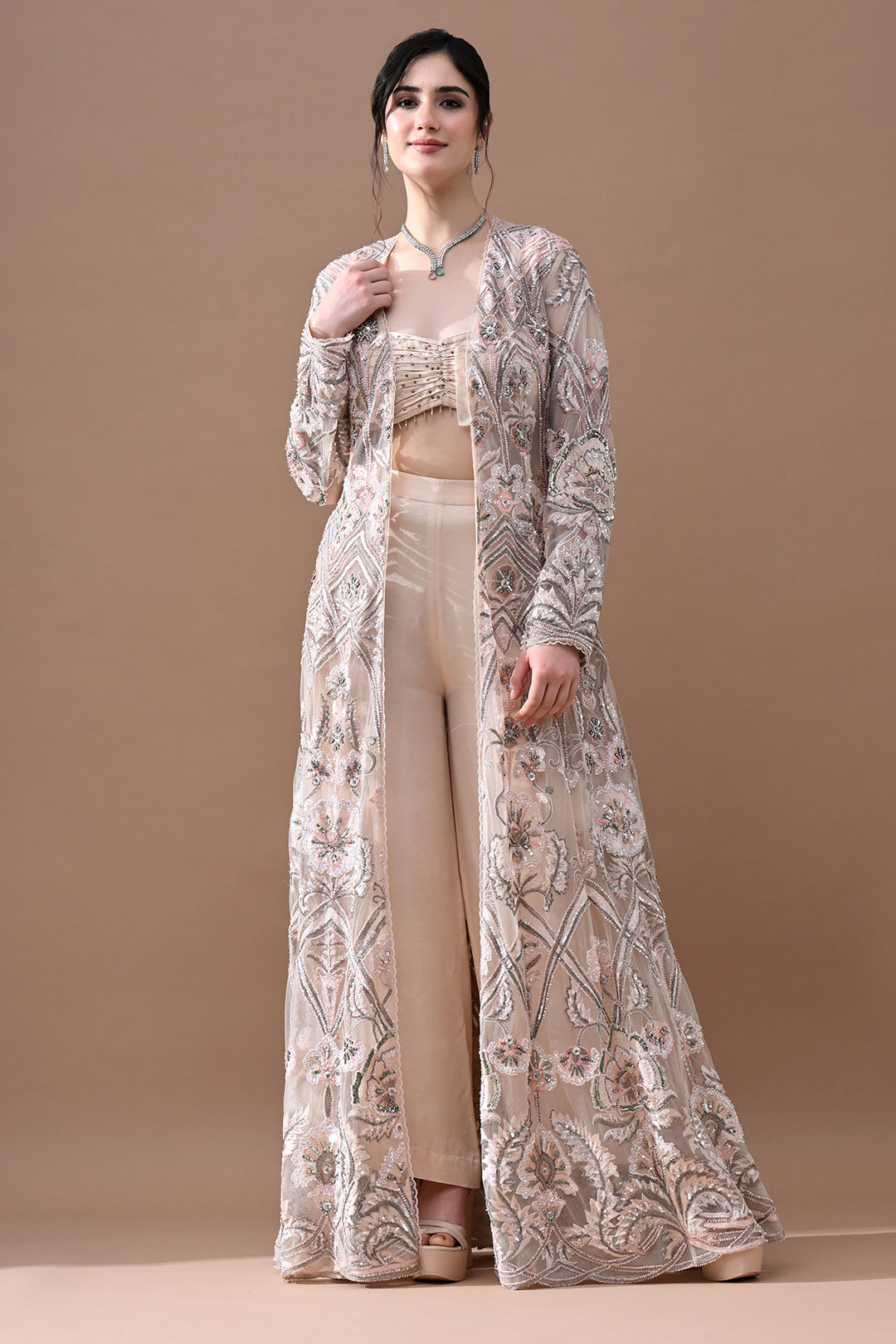 Blush Floral Embroidered Jacket Set