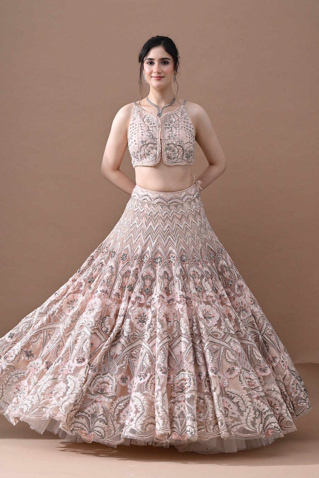 Blush Pink Hand Embroidered Lehenga Set