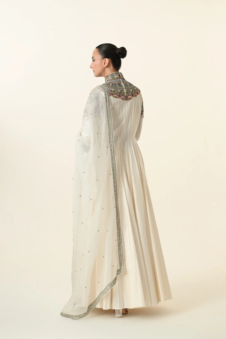 Ivory Ornate High-Neck Multicolour Anarkali