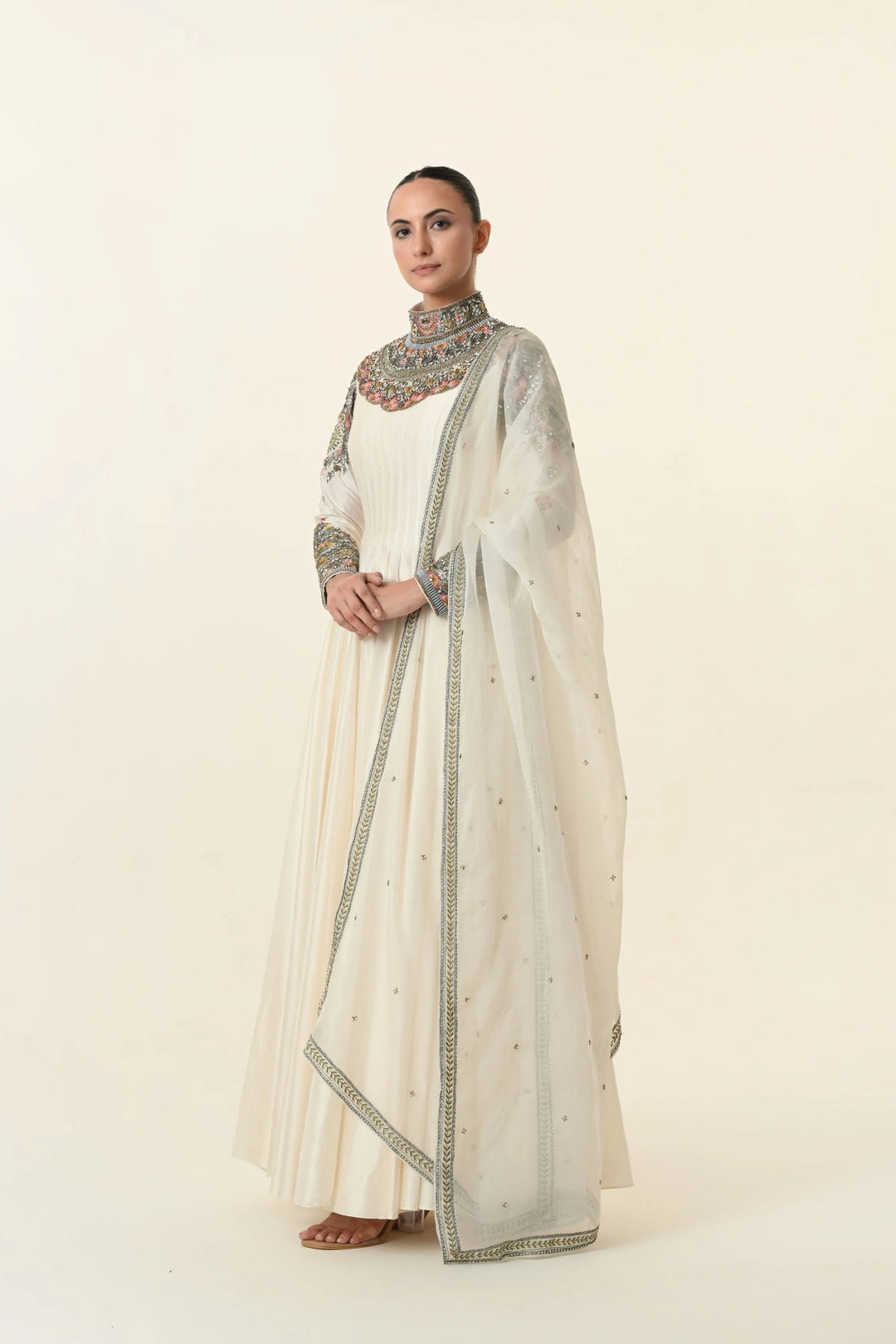 Ivory Ornate High-Neck Multicolour Anarkali